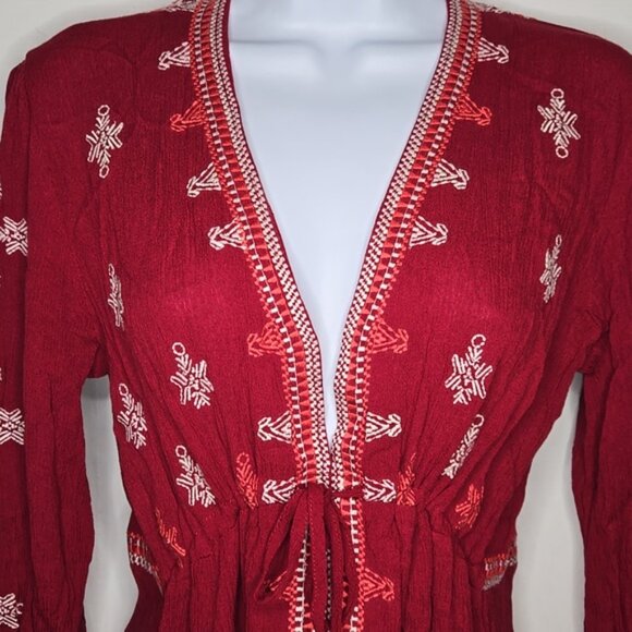 Bohemian Red Summer Top w Embroidery Sz. Medium - Picture 2 of 6
